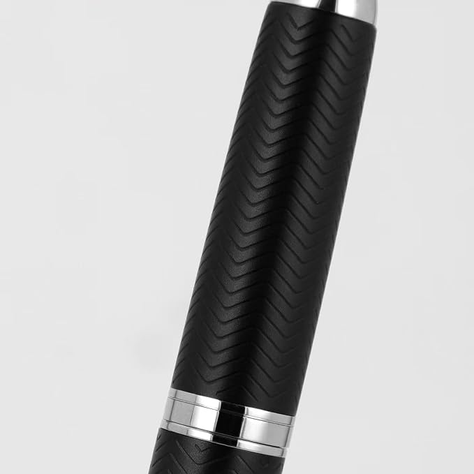 Jinhao 10 Press Fountain Pen with Box, Wavy Matt Black Chromium Retractable Fine Nib with Converter Set (Silver Clip)