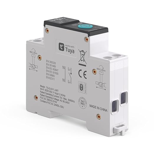 TONGOU DIY 1P+N Smart Wi-Fi Switch, Work with Alexa and Google Assistant for Voice Control, 10A with Energy Monitor, Smart Life/Tuya APP Remote Control, Timer Functions, DIN Rail Mounted,FCC Certified