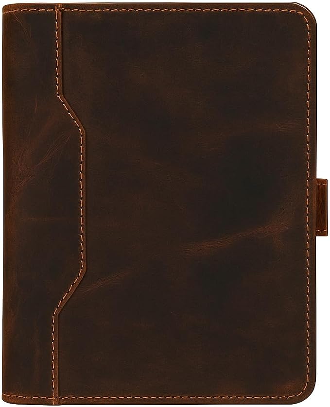 Brown Leather Junior Padfolio 5x8, Small Bifold Business Portfolio Folder for Men & Women, Compact Legal Pad Holder with Pen Loop, Card Holder with Document Pocket, Interview Organizer