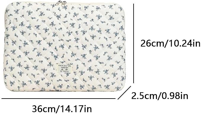 Cute Laptop Sleeve 13-15 inch Laptop Case Aesthetic Quilted Laptop Sleeve Computer Bag with Flower Printing for MacBook (Blue, 13inch)