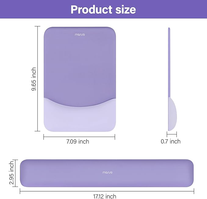 MOSISO Wrist Rest Support for Mouse Pad&Keyboard Set, Rectangular Ergonomic Mousepad Non-Slip Base Home/Office Pain Relief&Easy Typing Pad with Neoprene Cloth&Raised Silicone Lining, Purple