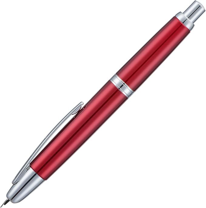 Jinhao 10 Press Fountain Pen with Box, Rose Red Retractable Extra Fine Nib with Ink Converter Set (Silver Clip)