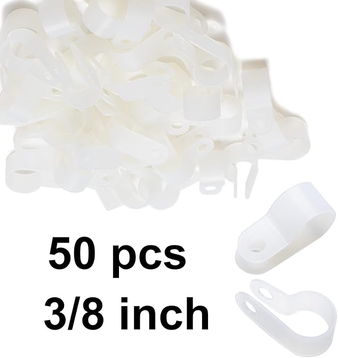 50 Pack 3/8'' P-Style Rope Light Clips with Stainless Steel Screw | Outdoor Mounting Clips/Cable Clips Clamps/Wire Management/Electrical Wiring/Concealed Wiring/Cord Installation/Christmas