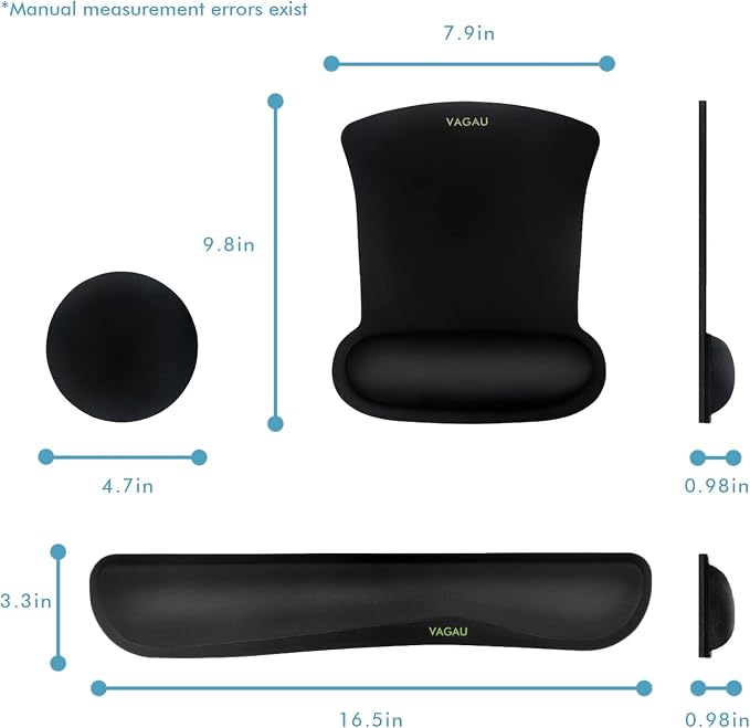 VAGAU Premium Keyboard Wrist Rest and Mouse Pad Wrist Support, Ergonomic Memory Foam Set for Office, Laptop, Mac, Computer and Gaming, Comfortable Typing &Wrist Pain Relief (C-Black)