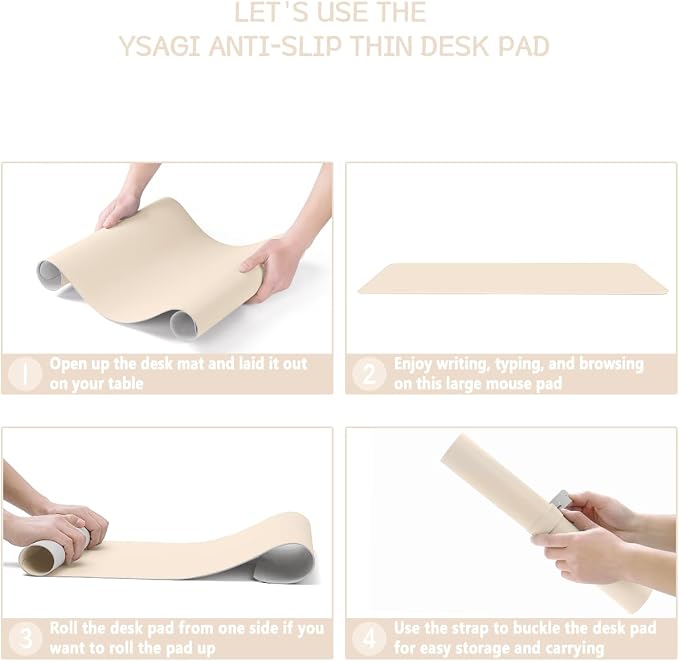 YSAGi Non-Slip Leather Desk Pad, Desk Matt for Desktop, Waterproof Laptop Computer Keyboard Mat, Table Protector Blotter Mat, Large Mouse Pad for Office/Work/Home/Decor(Beige, 35.4" x 17")