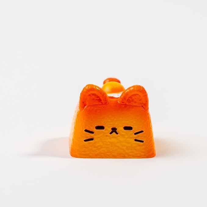 Artisan Cat Keycap for Mechanical Keyboards, Orange Fried Egg Cat-Shaped, Handmade Resin, 1U Size, MX Switch Compatible, Decorative Design for Gaming and Typing (MMK-HBD)