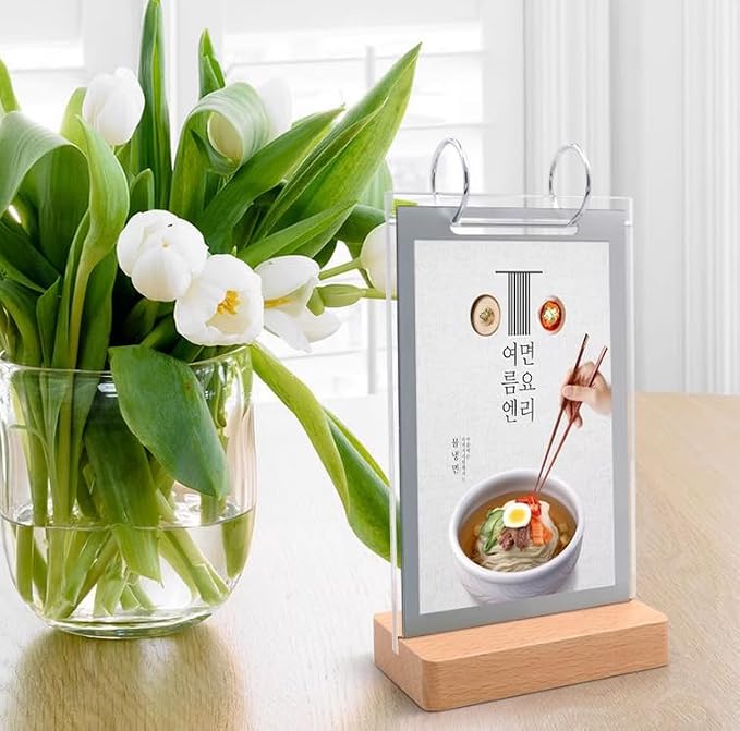 Clear Acrylic Sign Holder,Frames Desktop Double Display Holder Wood T Type Menu Holders Flip Display 6 Pages-12 Sides Picture Paper Card Store Office Menu Retail Show Fair -Vertical (4x6 inch)