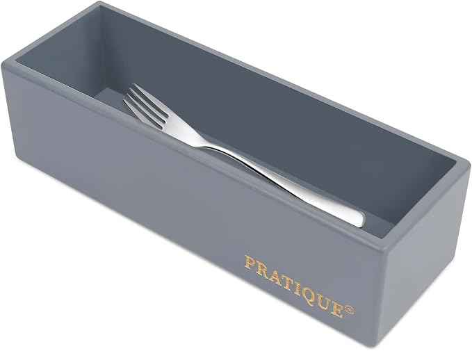 PRATIQUE Bamboo Drawer Organizer - Kitchen Utensil Organizer Silverware Tray Cutlery Holder,Office Desk Supplies and Accessories,8.9 * 3 * 2.6,Grey