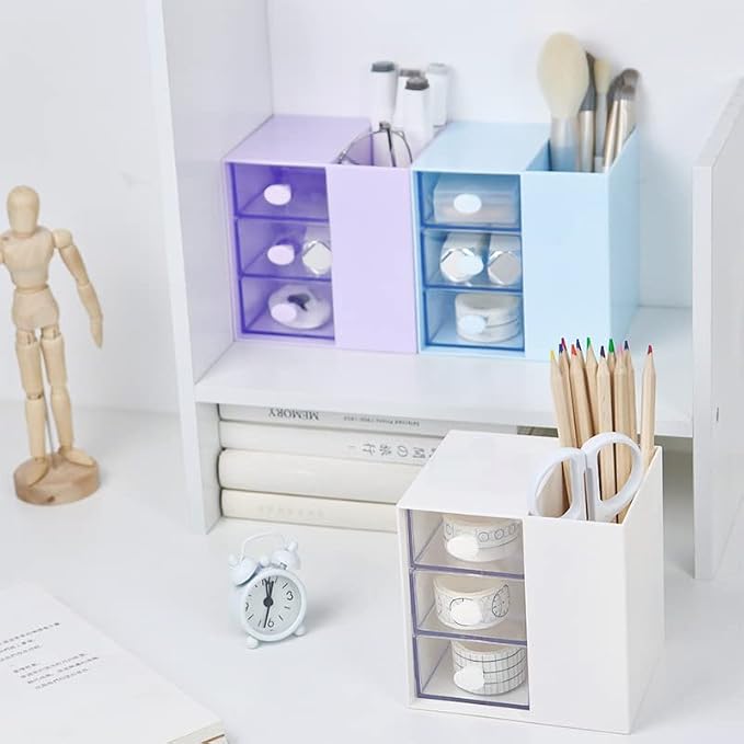 Pen Holder Pencil Cup Holder Desk Organizer Office Stationery Supplies Organizers, 4 Compartments Desk Office and School (Purple)