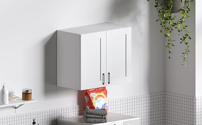 White Laundry Room Cabinets and Storage with 2 Doors and Utility Adjustable Shelf,Gabinetes Para Cocina Cupboard Kitchen Organizers and Storage Pantry Wall Mounted 12.4"D x 23.6"W x 19.7"H