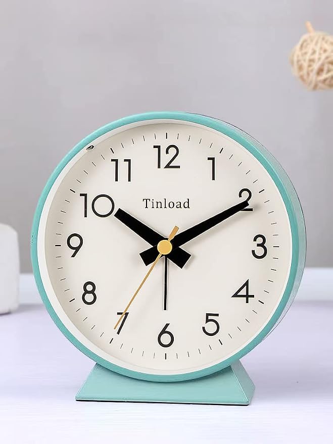 Tinload 4.5" Battery Operated Antique Retro Analog Alarm Clock, Small Silent Bedside Desk Clock,Lighted on Demand, Battery Operated, Snooze, for Living Room, Bedroom, Bedside, Desk(Green)