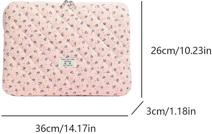 Cute Laptop Sleeve 13-15 inch Laptop Case Aesthetic Quilted Laptop Sleeve Computer Bag with Flower Printing for MacBook (A-Pink, 13inch)