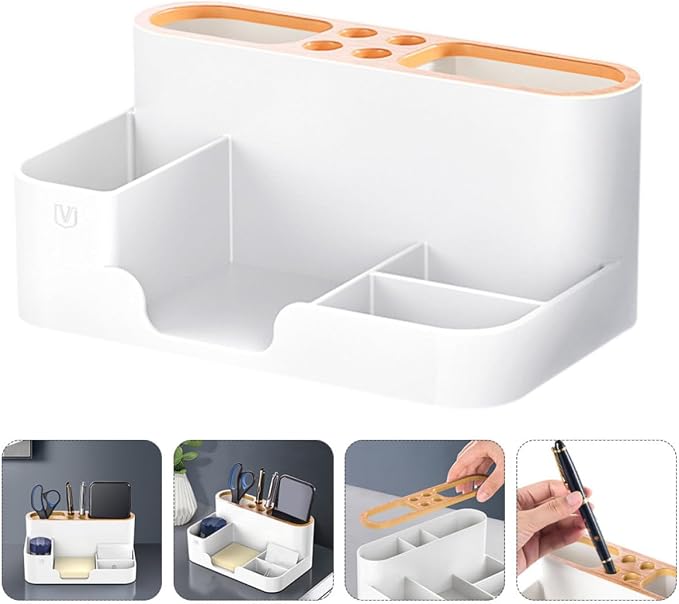 YARNOW Plastic Desktop Storage Box Organizer for Office and Cosmetics, Lightweight and Solid Pencil Holder with Avant-garde Design, Simple and Clean Style for Desktop Use