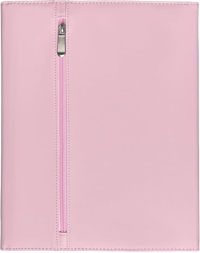 Triple Portfolio Folder Notebook Cover for 8.5 x 11 Daily Planner, Soft Leather Padfolio A4 Business Binder Legal Writing Pad Document Organizer for Present Gift Kid Men Women Pink