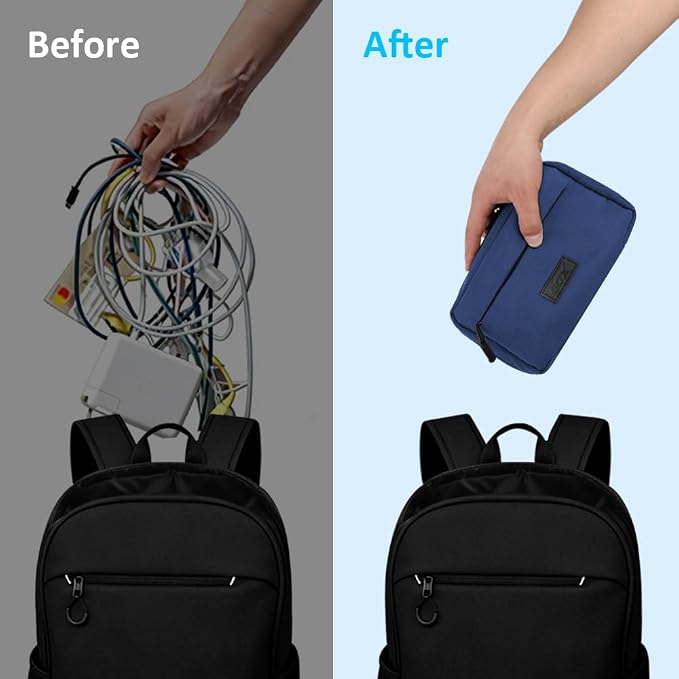 GOX Cable Organizer Travel Bag, Water Resistant Electronic Accessories Case, All-in-One Tech Storage Pouch for Chargers, Cords, Batteries,Phone, Hard Drive & Power Bank (Navy)