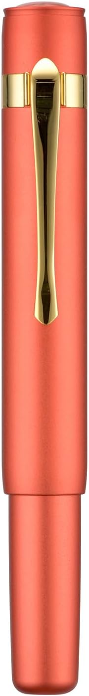 HONG DIAN M2 Black Forest Mini Fountain Pen, Medium Soft Golden Nib & Sleek Shape Aluminium Short Pocket Travel Pen (Orange Red)