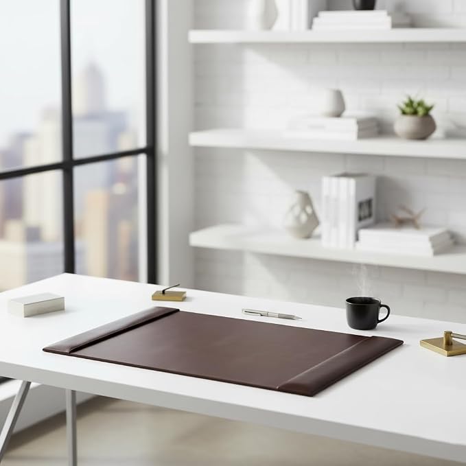Dacasso Bonded Pad with Side Rails Luxury Leather Desk Blotter for Writing, 30 x 18 (Dark Brown)
