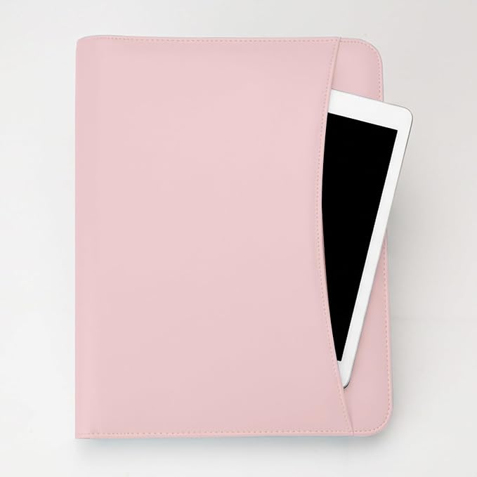 OOWOLF Padfolio Portfolio Folder, PU Leather Professional with 1 inch 3 Ring Binder 8.5 x 11 Letter Size Writing Pad Interview Resume Document Organizer Business Card Holder Zippered Closure Pink