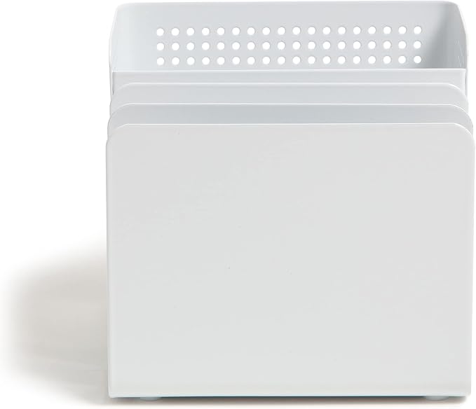 U Brands Modern Perforated Metal Sorter Cup, Desktop Organizer, White, 4.41 x 3.94 x 4.29 Inches