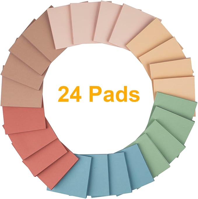 (24 Pads) Sticky Notes 3x3 inch, Self-Stick Pads Vintage Colors Sticky Note, Recyclable, Easy to Post for Home, Office, Notebook