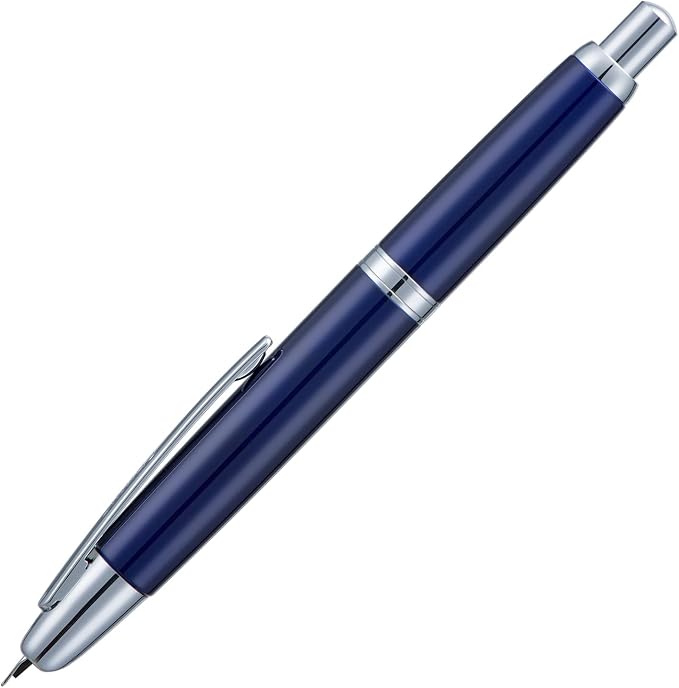 Jinhao 10 Press Fountain Pen with Box, Dark Blue Retractable Fine Nib with Ink Converter Set (Silver Clip)