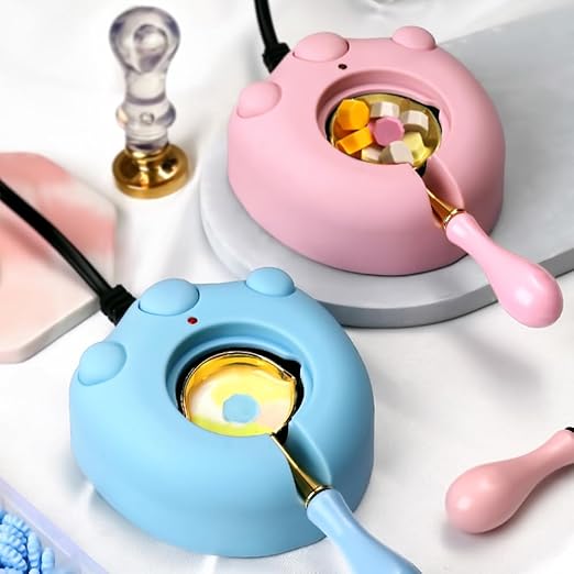 Dual-Spout Electric Wax Seal Warmer Pink with Spoon Tweezers Stirring for Melting Wax Sealing Beads