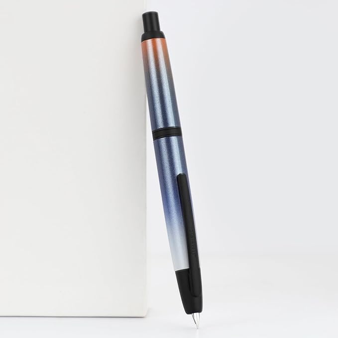 Jinhao 10 Press Fountain Pen with Box, Gradient Dark Blue Retractable Extra Fine Nib with Ink Converter Set (Black Clip)