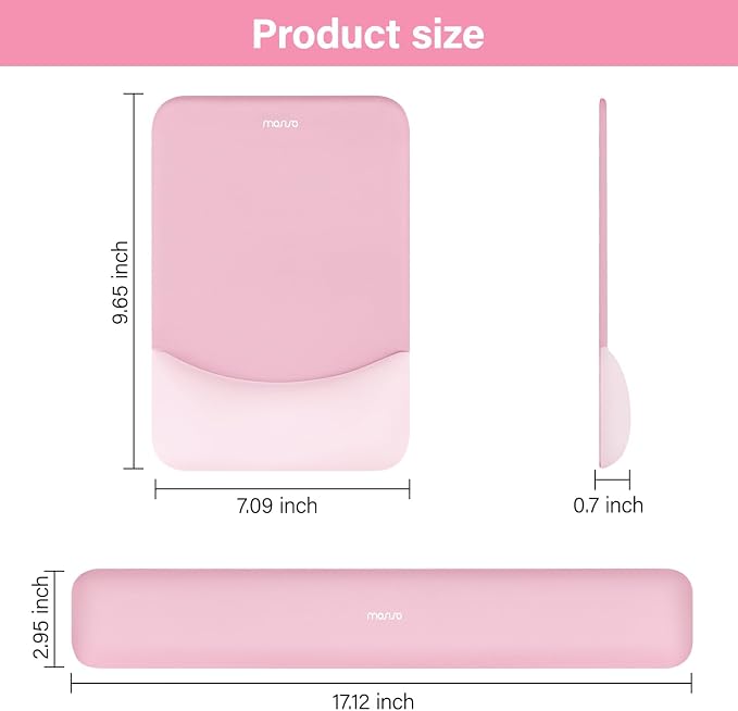 MOSISO Wrist Rest Support for Mouse Pad&Keyboard Set, Rectangular Ergonomic Mousepad Non-Slip Base Home/Office Pain Relief&Easy Typing Pad with Neoprene Cloth&Raised Silicone Lining, Pink