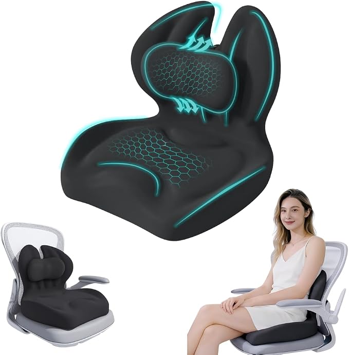 Adjustable Memory Foam Lumbar Cushion - Ergonomic Lower Back Support Pillow with Cotton Cover, Mid-Height Customizable Design for Office Chair, Car Seat, Long Sitting (Black, Large)