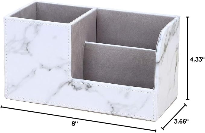 Leather Multi-Function Desk Stationery Organizer Storage Box Pen/Pencil, Cell Phone, Business Name Cards, desk organizers (White Marble)
