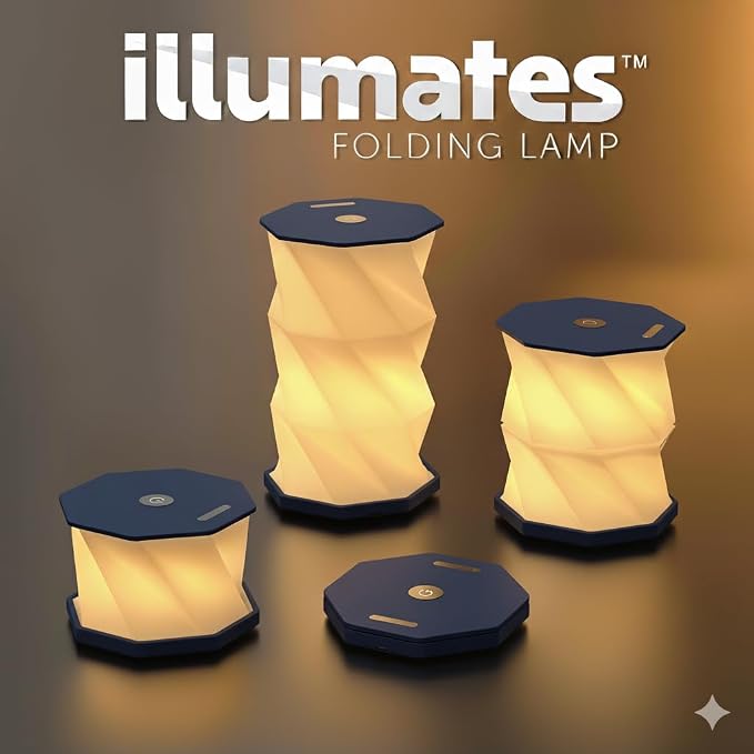 Origami Expanding Foldable LED Desk Lamp – USB Rechargeable & Portable - Dimmable Touch Control Light with Adjustable Height up to 5 1/2 for Office, Travel, Bedside - Sleek & Modern Design (Navy)