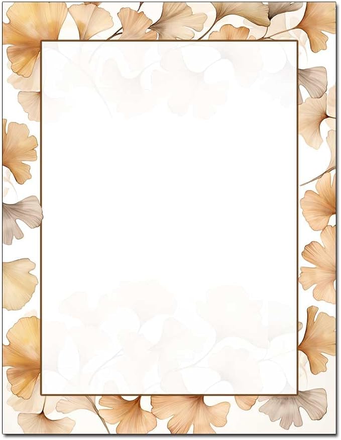 Ginkgo Leaves 100 Pack - 8.5 x 11 Inch Printable Letterhead - Laser and Inkjet Printer Compatible