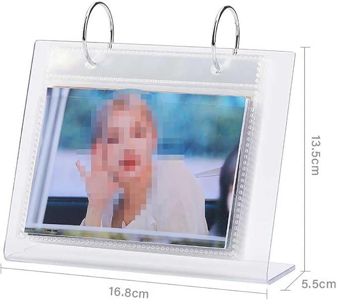 Clear Acrylic Photo Album 5 Inch Flip Calendar Style Photo Frame Scrapbook Album L-Shape Desktop Photo Display Stand Vertical Sign Holder, 17 Pages Hold 34 Pictures (1 Piece)