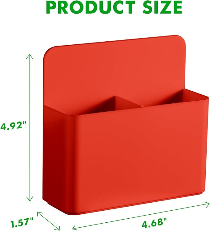 2 Pcs Magnetic Dry Erase Marker Holder for Whiteboard, Plastic Magnetic Pen Holder for Refrigerator Fridge, Magnet Pencil Cup for School Classroom, Locker Accessories, Pen Cup Organizer-Red