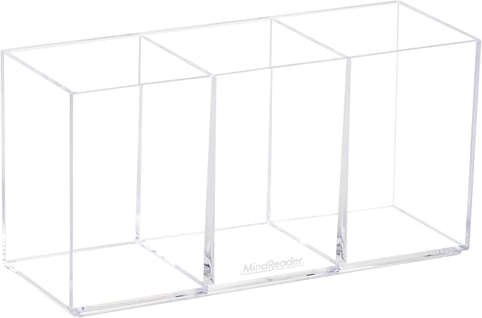 Mind Reader Pen and Accessories Holder, Desktop Organizer, Makeup Organizer, Office, Acrylic, 7"L x 2.5"W x 3.5"H, Clear