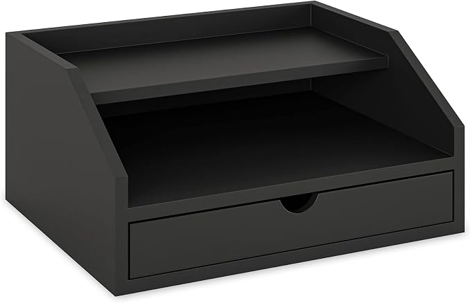 Ballucci Desk Organizer with Drawer, 2 Tier Paper Office Supplies Desk Organizer, 13 2/5" x 9 3/5" x 6", Black