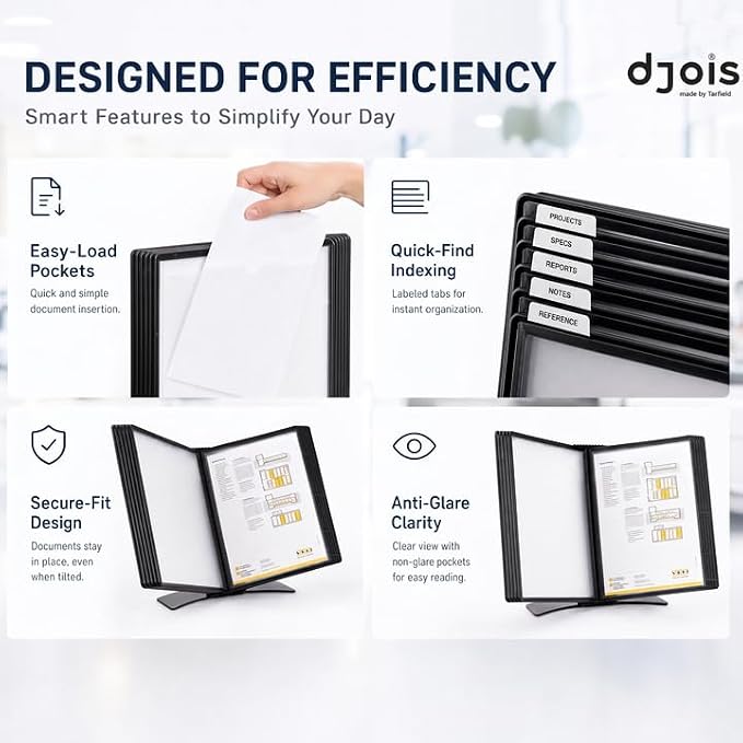 Tarifold Desktop Reference & Display System, 10 Double-Sided Pockets, 20 Sheet Capacity, Durable Metal Base, Easy-Load Polypropylene Pockets, Letter-Size, Made in Denmark, Black