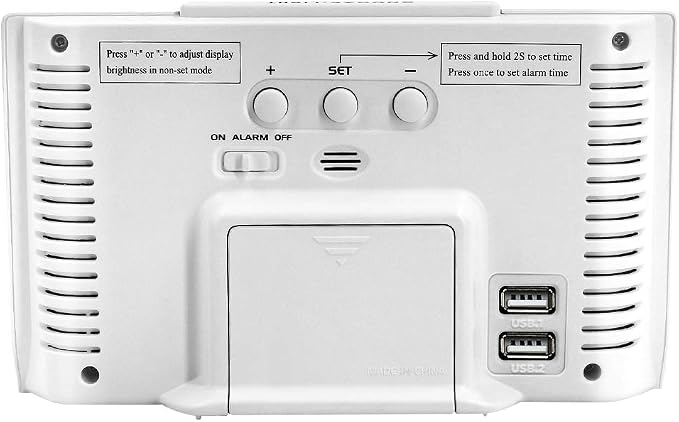 DreamSky Alarm Clocks for Bedrooms with Battery Backup, Auto Set | Digital Clock with Date & Day of Week, 5 Inch Large Display, Weekday, Temperature, USB Port, Auto DST, Brightness Dimmer