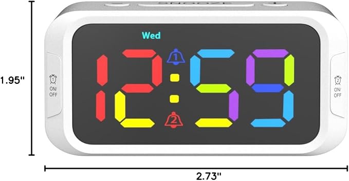 Odokee Digital Dual Alarm Clock for Bedroom with 0-100% Dimmable Display | RGB Electric Alarm Clock for Kids with Weekday/Weekend Mode - Loud Alarm for Heavy Sleepers with 5 Sounds Adjustable Volume