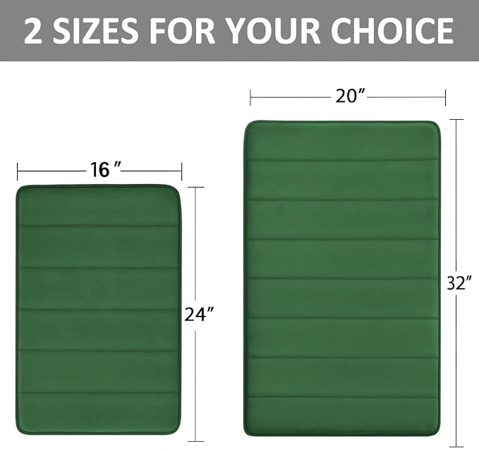 RUN HELIX Bathroom Rugs Set 2 Piece Memory Foam Bath Non-Slip Bath Mat,Washable Room Mats,Absorbent Shaggy Rugs Super Soft Kitchen Mats, Batroom Carpets for Bathroom,Tub,Shower Home Decor(Dark Green)