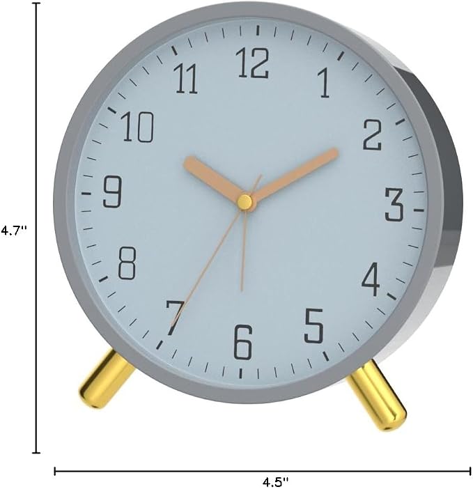 SHISEDECO Small Analog Alarm Clock, Battery Operated Desk Clock,Grey | Bedside Analog Non-Ticking Silent Small Deskclock Battery Operated for Living Room, Bedroom, Office