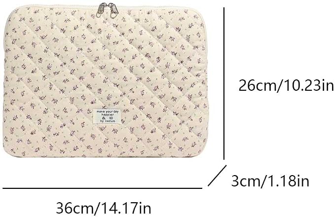 Cute Laptop Sleeve 13-15 inch Laptop Case Aesthetic Quilted Laptop Sleeve Computer Bag with Flower Printing for MacBook (Purple, 13inch)