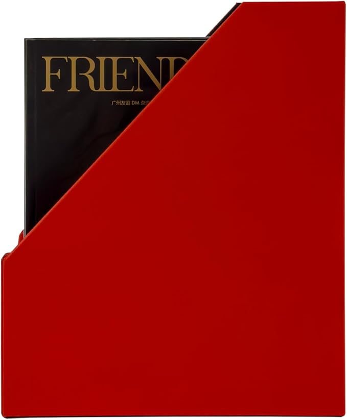 UnionBasic Magazine File Holder, Leatherette Desktop Document Organizer, Home Office Paper Holder File Storage Literature Sorter, Red