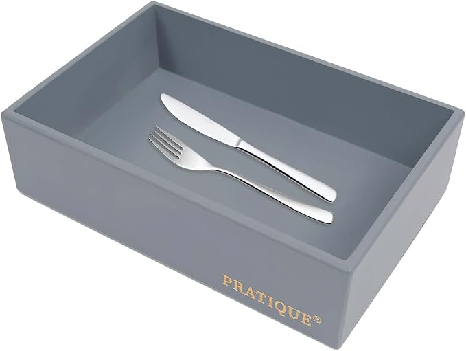 PRATIQUE Bamboo Drawer Organizer - Kitchen Utensil Organizer Silverware Tray Cutlery Holder,Office Desk Supplies and Accessories,8.9 * 5.9 * 2.6,Grey