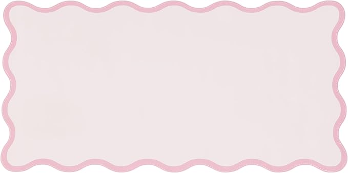Scalloped Desk Mat, 31.5" x 15.7", PU Leather, Waterproof Anti-Slip, Cute Aesthetic Desk Pad for Office/Home/Game/Vanity (Pink, 31.5 X 15.7)