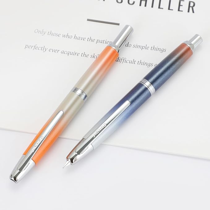 Jinhao 10 Press Fountain Pen with Box, Gradient Dark Blue Retractable Fine Nib with Ink Converter Set (Silver Clip)
