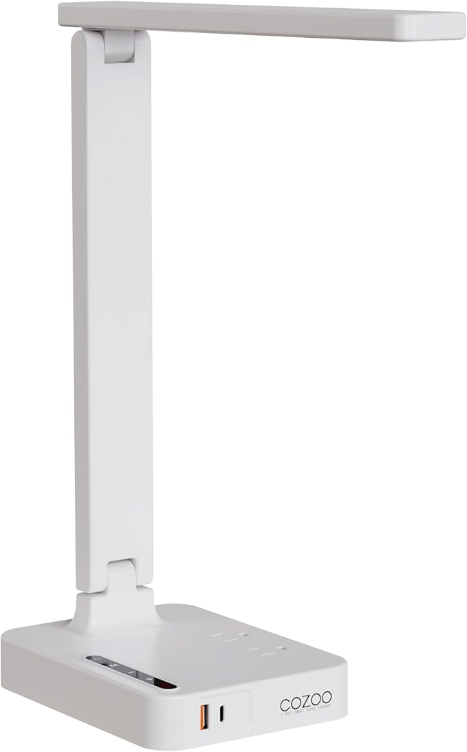 cozoo LED Desk Lamp with USB Charging Ports and Type C Port,2 AC Outlets,9 Lighting Modes,Touch/Memory/Timer Function,10W Eye Protection Foldable Reading Light,Study Lamp,Dorm Essentials Desk Light