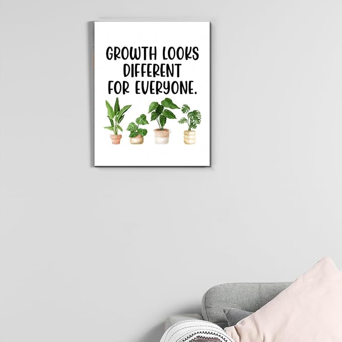 Motivational Wall Art Classroom Decor, Inspirational Mental Health Posters for Therapy Counseling Office, Growth Looks Different for Everyone Canvas Painting Artwork (11.5 X 15 Inches, Framed)