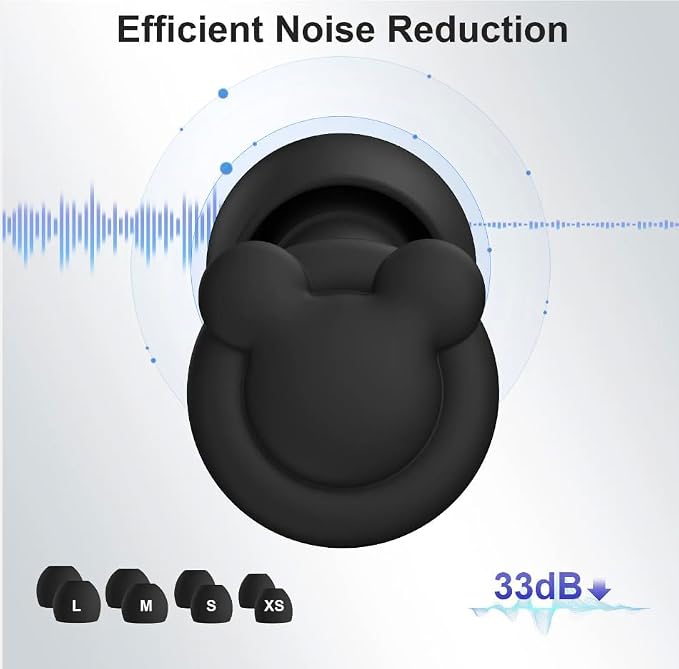 Ear Plugs for Sleeping Noise Reduction, Hearing Protection Ear Plugs for Sleep, snoring, Study, Super Soft with 8 Ear Tips in XS/S/M/L (Black)