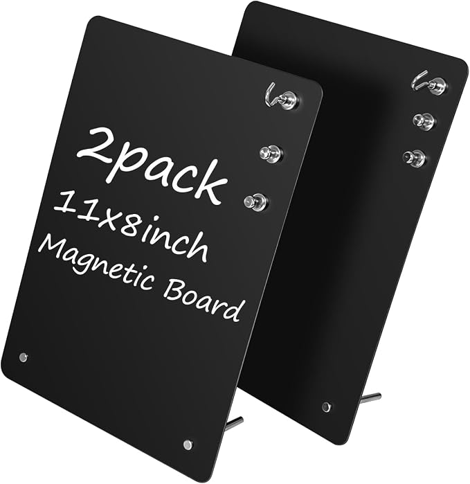 2 Pack Small Magnet Board - Black Magnetic Board | 11x8Inch Metal Magnetic Bulletin Board with 6 Magnets, Magnet Display Stand for Home School Kitchen Office